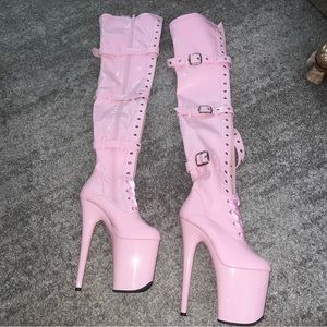 NEW PLEASER Flamingo-3028 BABY PINK 8 Inch Thigh High Boots Sz 6